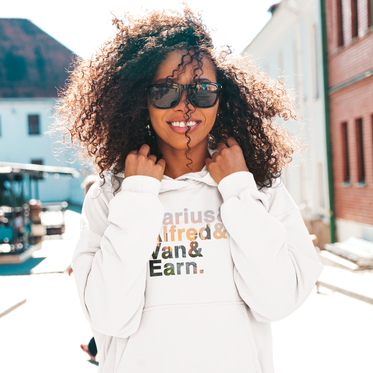 woman wearing The "a" Team white hoodie